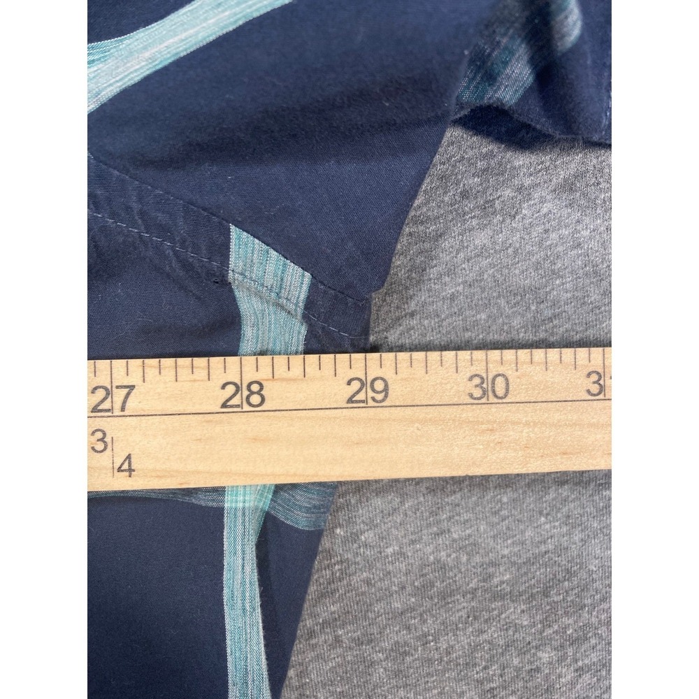 Perry Ellis Mens 2XLT Short Sleeve Button Down Shirt Navy Teal Plaid Cotton Tall - Picture 4 of 8